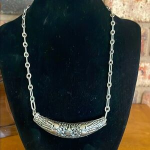 Vintage Silver tone open link chain with Bali style pendant
